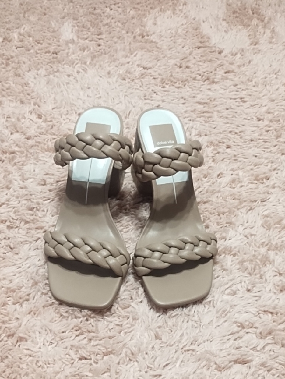 Dolce Vita Taupe Braided Double-Strap Block Heels